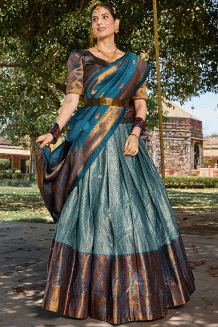 Sky Blue Jacquard Silk Lehenga Choli with Dupatta