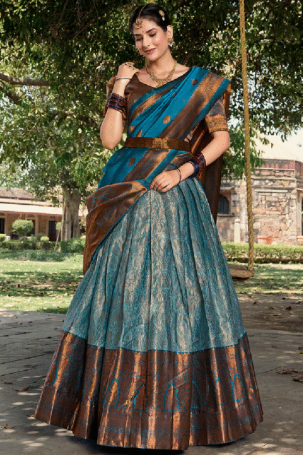 Sky Blue Jacquard Silk Lehenga Choli with Dupatta