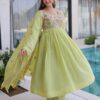 Chanderi Anarkali Pant Suit | Ethnic Wear - Front View with Thread Work Details Shining Bright.