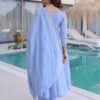 Sky Blue Bead Work Anarkali Salwar Kameez Back View Reveals Flared Design