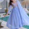Detailed Look at Sky Blue Bead Work Embroidery Pattern on Anarkali Salwar Kameez