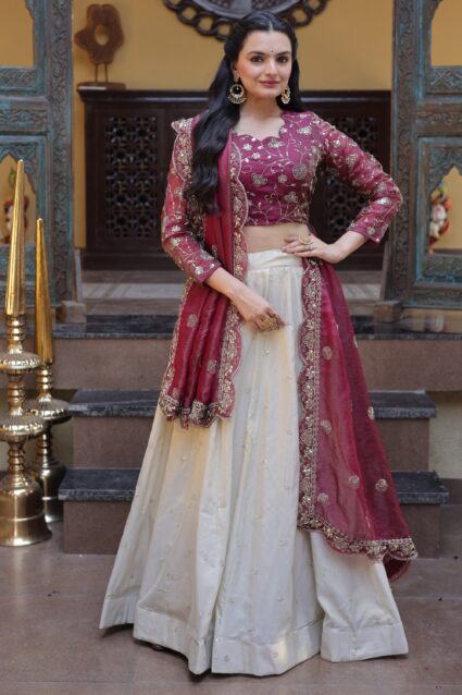 Magenta Zari Work Silk Lehenga Choli for Engagement & Weddings