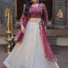 Magenta Zari Work Silk Lehenga Choli Back View Showcases Flared Design with Delicate Embellishmen...