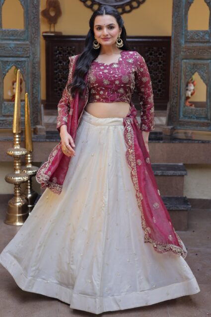 Magenta Zari Work Silk Lehenga Choli for Engagement & Weddings
