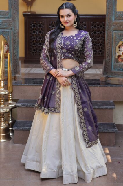 Purple Silk Lehenga Choli Dupatta Set for Sangeet & Wedding