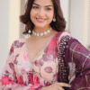 White Anarkali Gown with Dupatta - Digital Print and Embroidery Back View.jpg