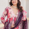White Anarkali Gown with Dupatta - Digital Print and Embroidery Hemline Detail.jpg