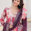White Anarkali Gown with Dupatta - Digital Print and Embroidery Front and Back View.jpg
