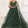 Stunning View of Dark Green Net Embroidered Lehenga Choli Back Side Lehenga Style, Ideal for Mehe...