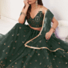 Spectacular Detail of Dark Green Net Embroidered Lehenga Choli Lehenga Hemline and Border, Perfec...