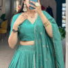 Chanderi Lehenga Choli Set in See Green with Weaving Work - Close-up