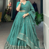 Chanderi Lehenga Choli Set in See Green with Weaving Work - Front View