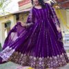 Purple Sequins Georgette Evening Wear Gown Dupatta - View 2