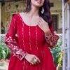 Red Sequins Georgette Gown with Dupatta for Engagement Wear - View 4