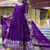 Purple Sequins Georgette Evening Wear Gown Dupatta - View 3