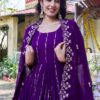 Purple Sequins Georgette Evening Wear Gown Dupatta - View 4