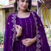 Purple Sequins Georgette Evening Wear Gown Dupatta - View 5