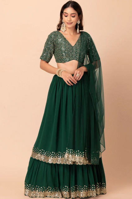 Green Mehendi Lehenga Choli - Zari Sequence Embroidery