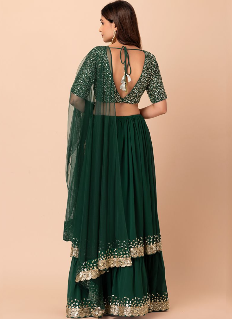 Green Mehendi Lehenga Choli - Zari Sequence Embroidery Green Mehendi Lehenga Choli - Zari Sequence Embroidery