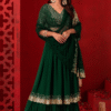 Close-up of zari sequence embroidery adorns the green mehendi lehenga choli's dupatta, exuding tr...