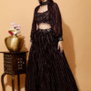 Front view of Wine Georgette Lehenga Choli with Sequence Embroidery highlights its wine red hue a...