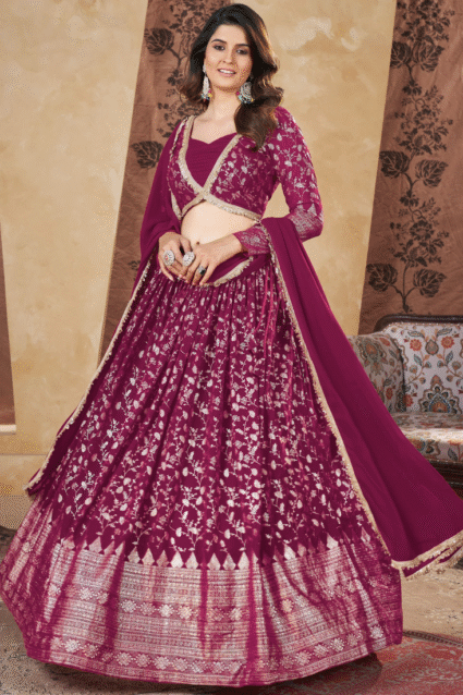Rani Pink Foil Print Lehenga Choli for Occasion