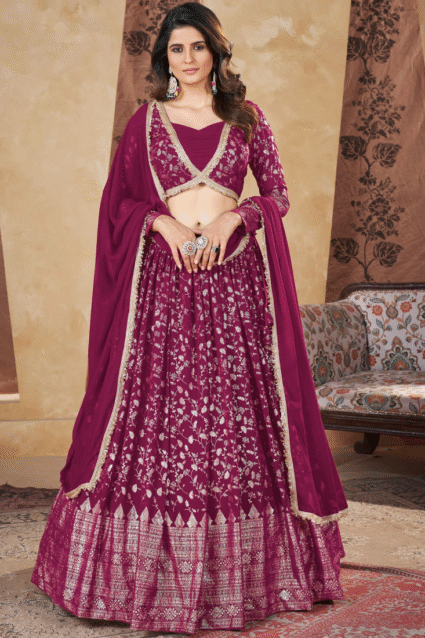 Rani Pink Foil Print Lehenga Choli for Occasion