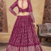 Rani Pink Lehenga Choli Outfit In Full View Showcasing Its Stunning Foil Print Design, Classic Le...