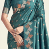 Teal Green Banarasi Silk Saree with Zari Weaving Work & Blouse - View 3
