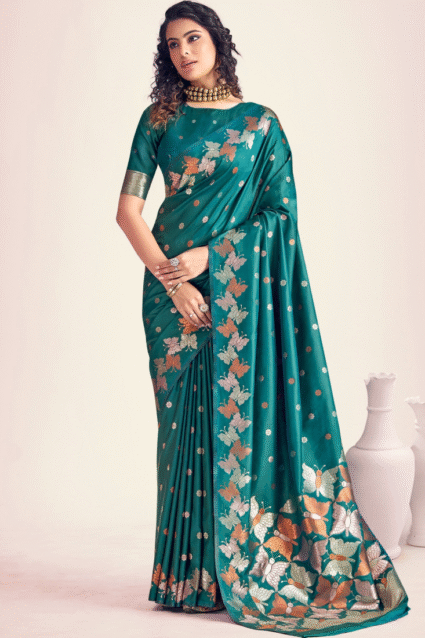 Teal Green Banarasi Silk Saree with Zari Weaving Work & Blouse