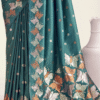 Teal Green Banarasi Silk Saree with Zari Weaving Work & Blouse - View 4