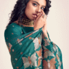 Teal Green Banarasi Silk Saree with Zari Weaving Work & Blouse - View 2
