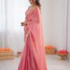Peach Lace Border Saree Set Styling Tips: A Model Wears this Vibrant Sari with Confidence and Ele...