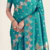 Turquoise Blue Banarasi Silk Saree with Zari Weaving - Party Wear - Detail