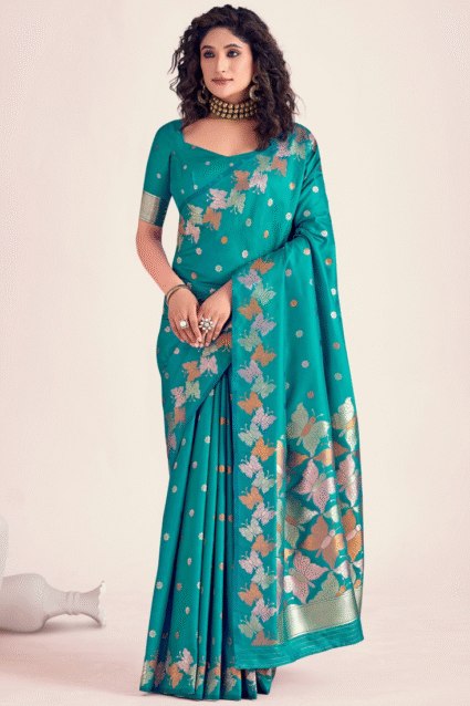 Turquoise Blue Banarasi Silk Saree with Zari Weaving - Party Wear