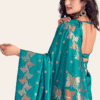 Turquoise Blue Banarasi Silk Saree with Zari Weaving - Party Wear - Back View