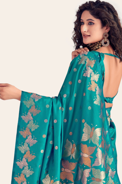 Turquoise Blue Banarasi Silk Saree with Zari Weaving - Party Wear