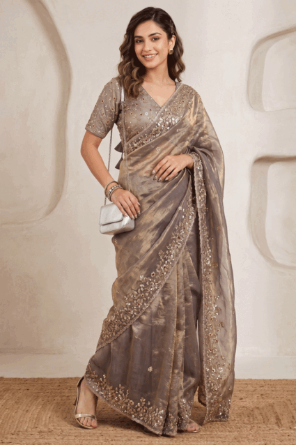 Party Wear Saree For Women - Soft Fandy Satin Silk