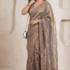 Close-up Look at Delicate Sequins on the Flared Hem of this Stunning Party Wear Saree in Soft Fan...