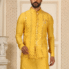 Yellow Koti Kurta for Men - Art Silk Embroidered - View 2