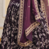 Wine Lehenga Choli Set with Embroidered Floral Pattern - View 7