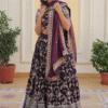 Wine Lehenga Choli Set with Embroidered Floral Pattern - View 2