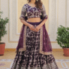 Wine Lehenga Choli Set with Embroidered Floral Pattern - View 4