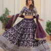 Wine Lehenga Choli Set with Embroidered Floral Pattern - View 3