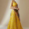 Yellow Georgette Lehenga Choli with Floral Embroidery - View 4