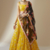 Yellow Georgette Lehenga Choli with Floral Embroidery - View 3